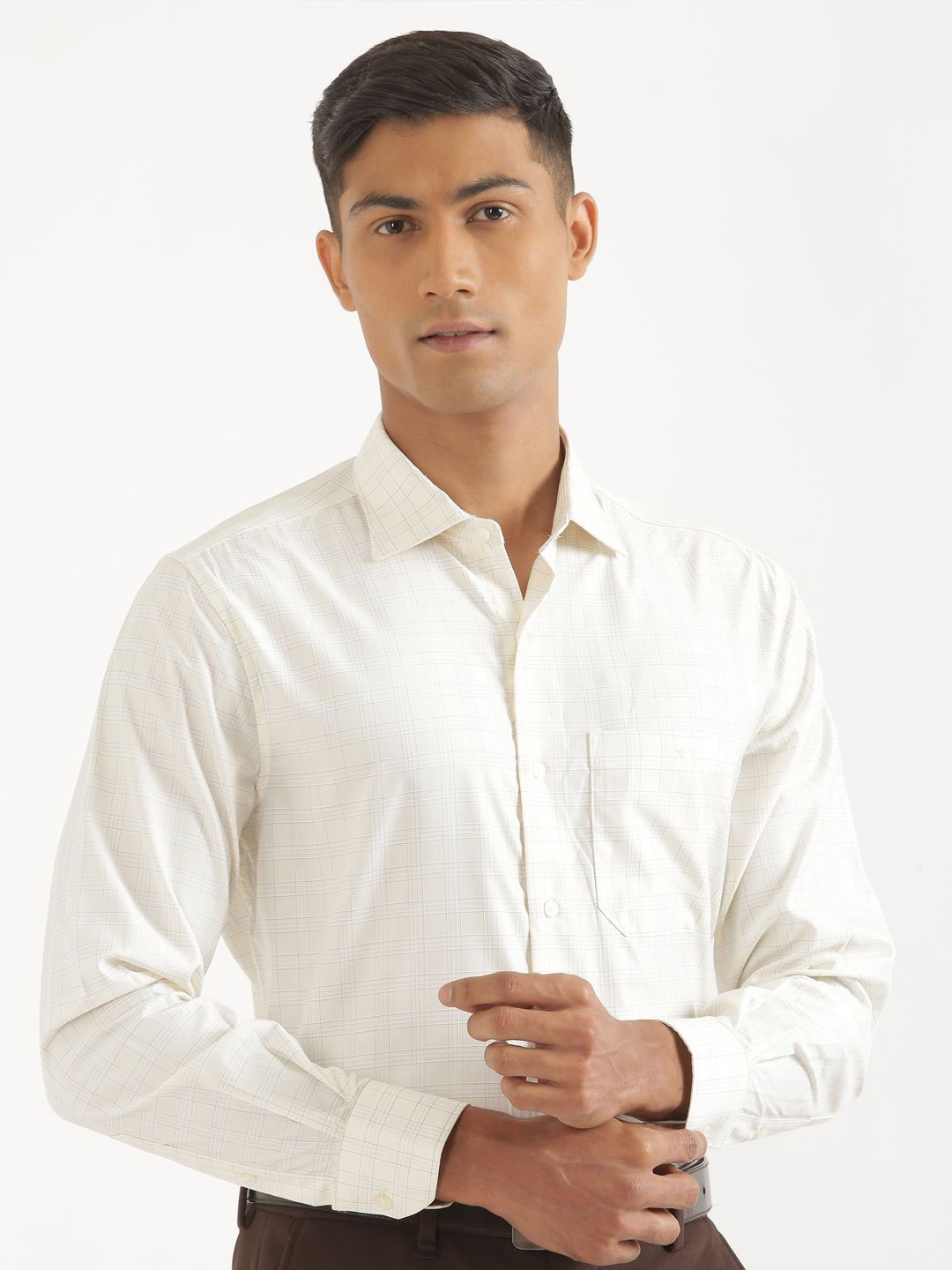 

CROYDON UK Men Comfort Opaque Casual Shirt, Cream