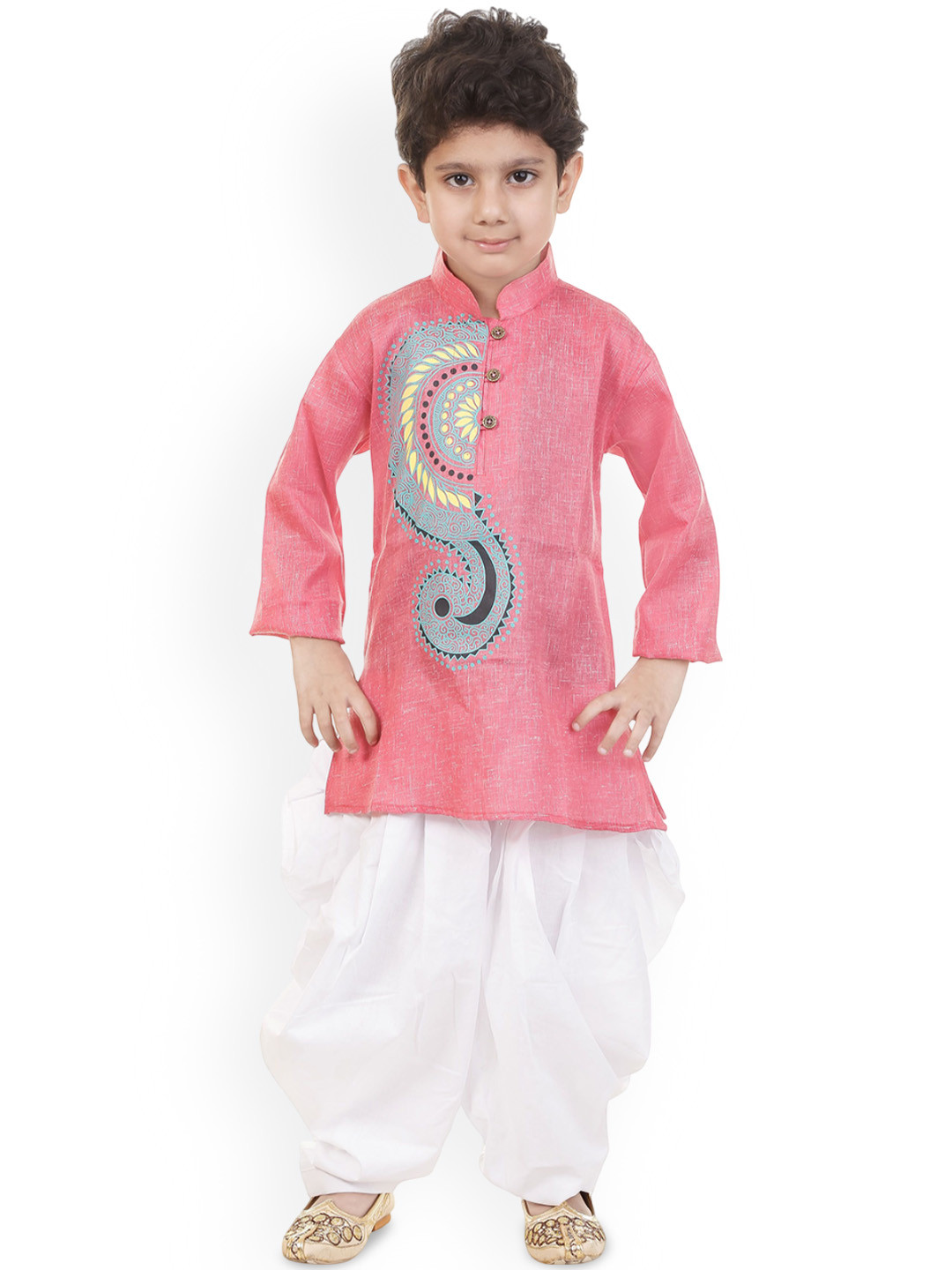 

Cae Boys Floral Printed Regular Kurta with Patiala, Pink