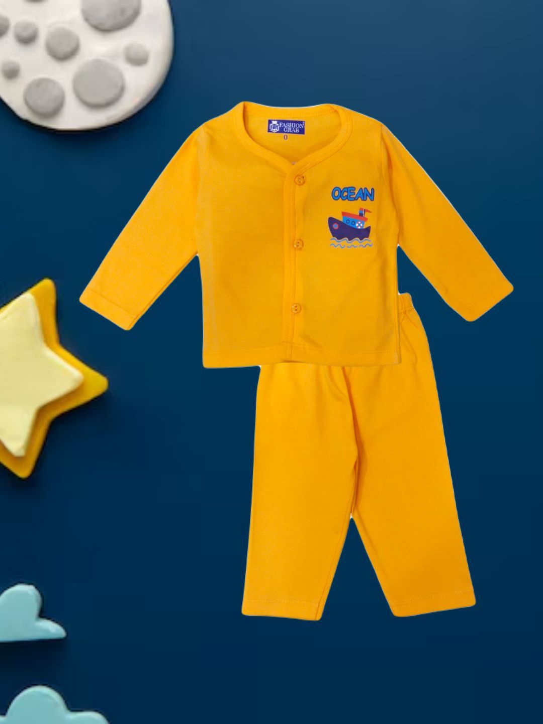 

FASHION GRAB Infant Kids Printed Pure Cotton Shirt With Trouser, Orange