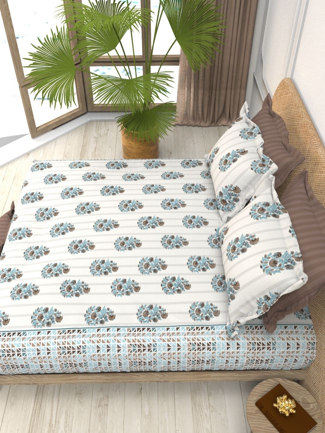 

THE WHITE MOSS Christe White Printed 220 TC Cotton King Set-2.75 m x 2.50 m