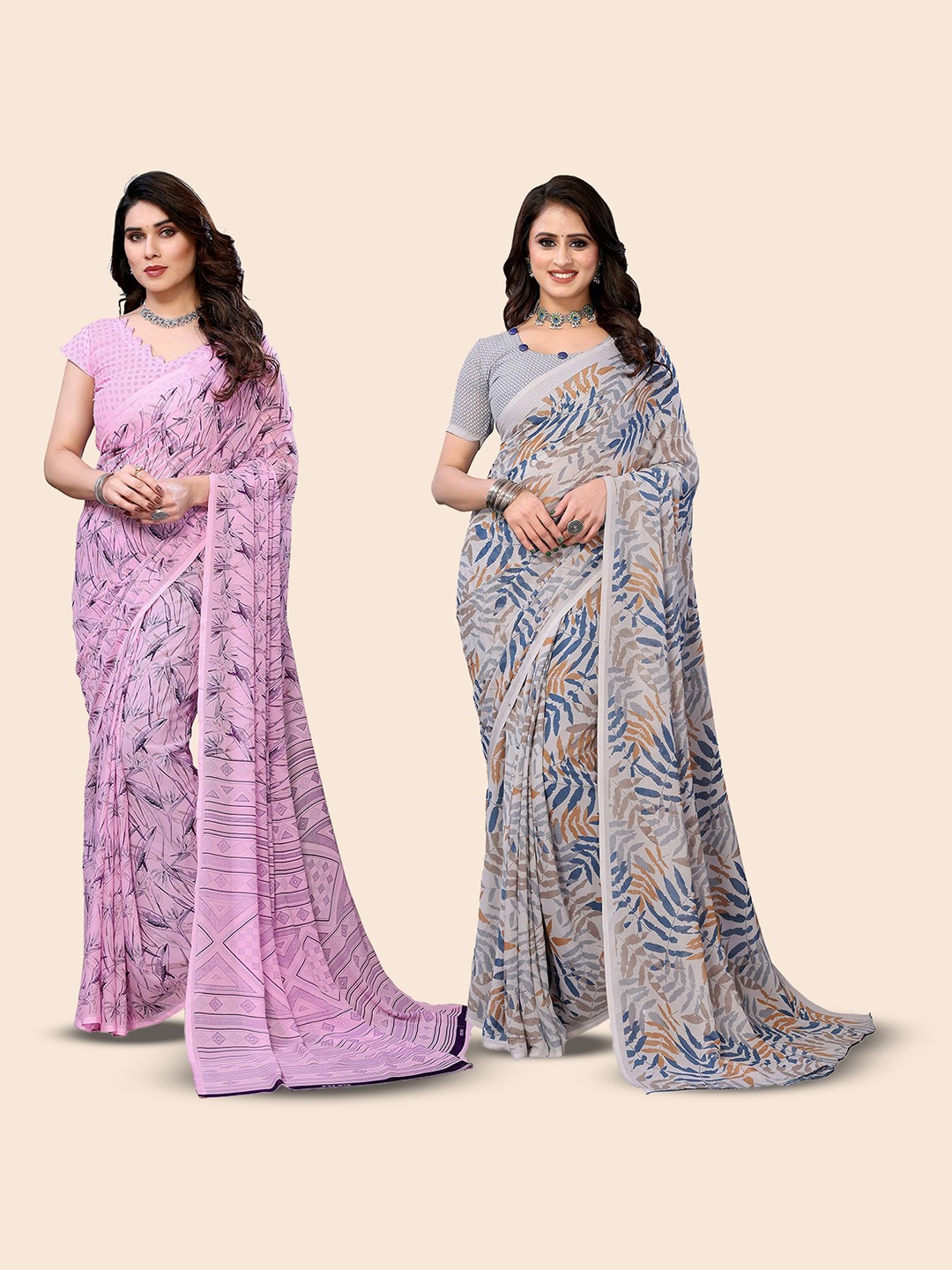 

Moda Rapido Floral Poly Georgette Saree, Pink