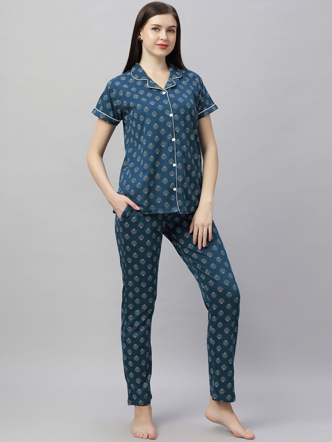 

DZZO Women Printed Night suit, Blue