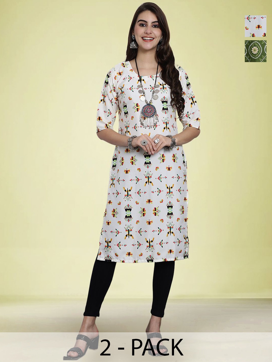 

Moda Rapido Women Pack Of 2 Printed Straight Kurta, Green