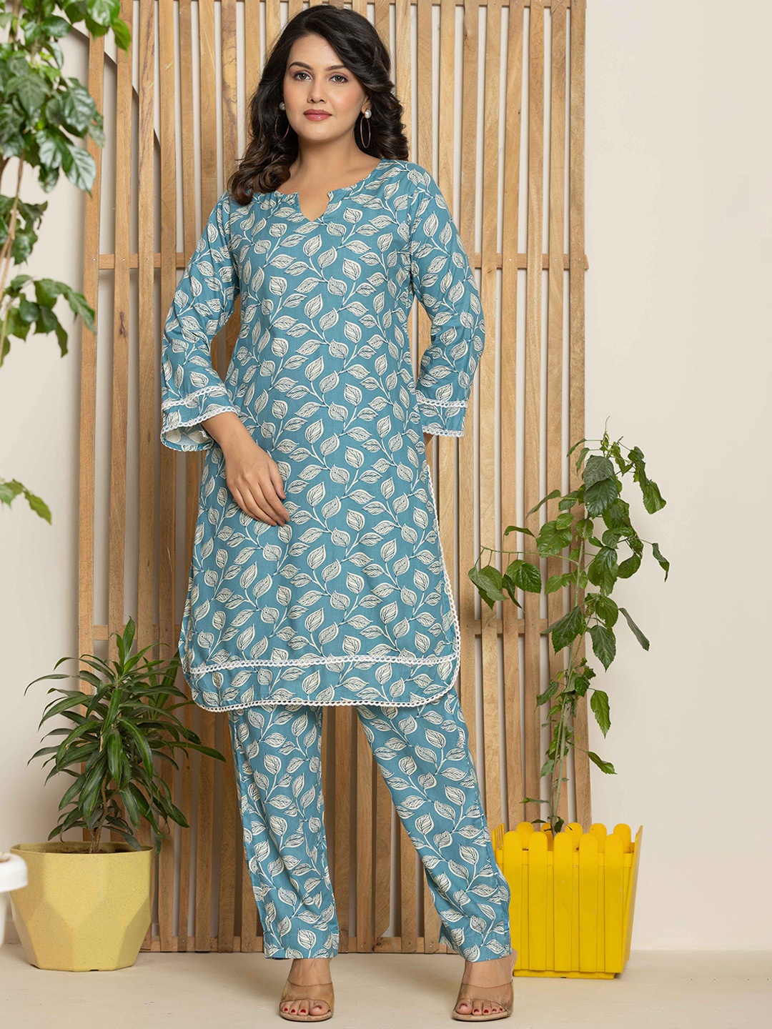 

Fabmoha Printed Tunic With Trouser Co-Ords, Blue