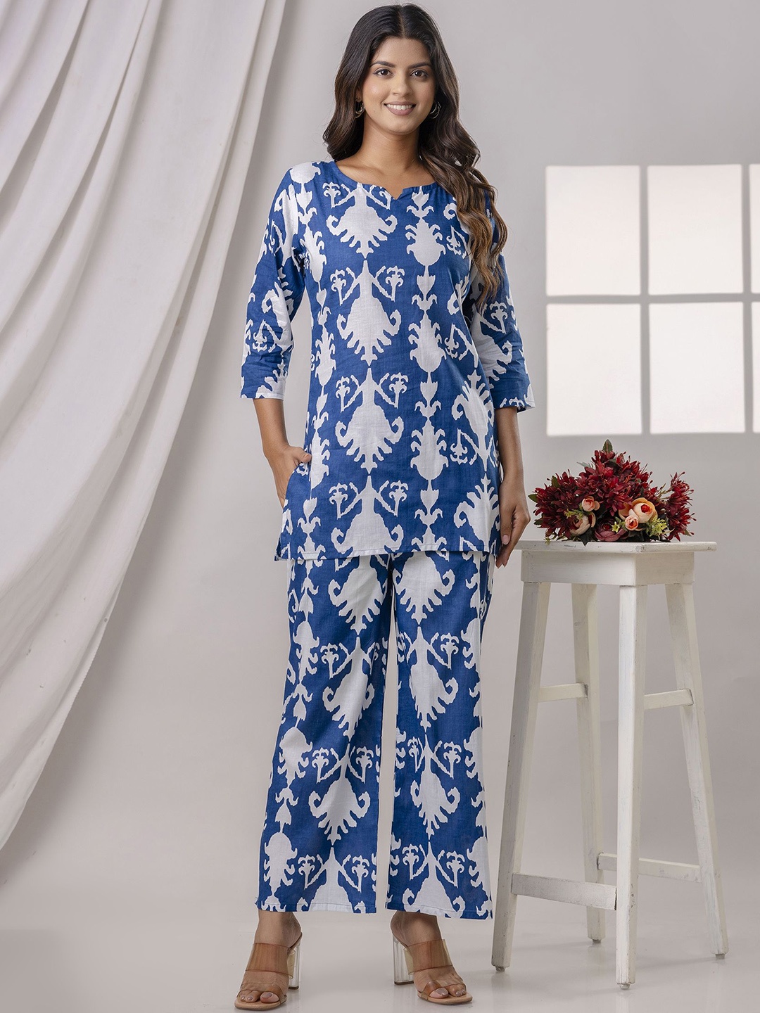 

POSHART FASHION AS UNIQUE AS YOU ARE Printed Top & Trousers Co-Ords, Blue