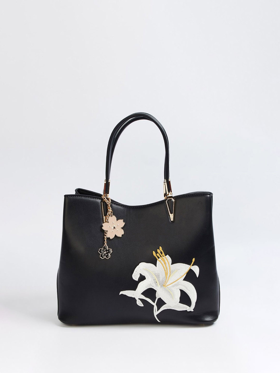 

Ginger by Lifestyle PU Structured Handheld Bag with Applique, Black