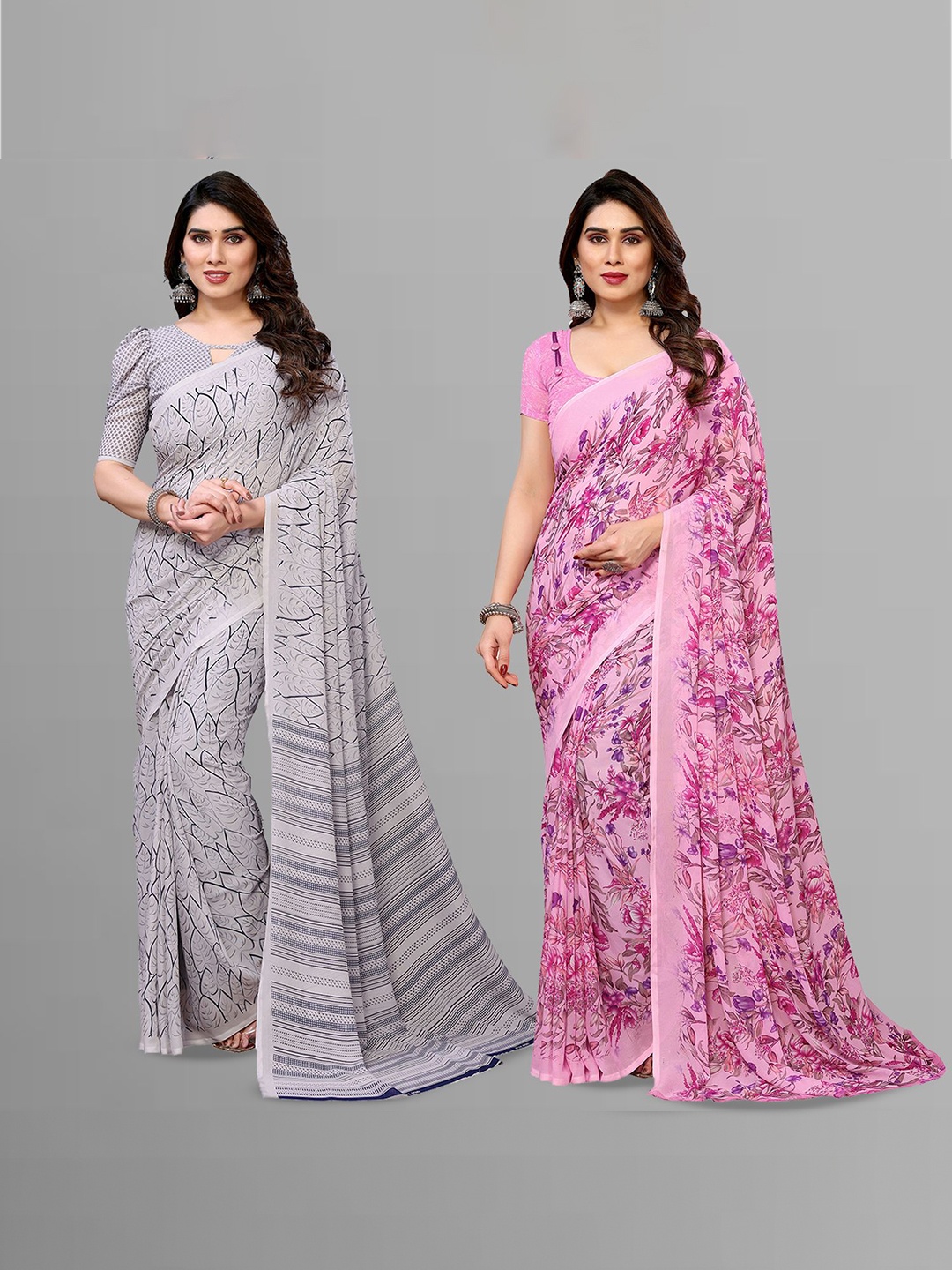 

Moda Rapido Floral Poly Georgette Saree, Pink