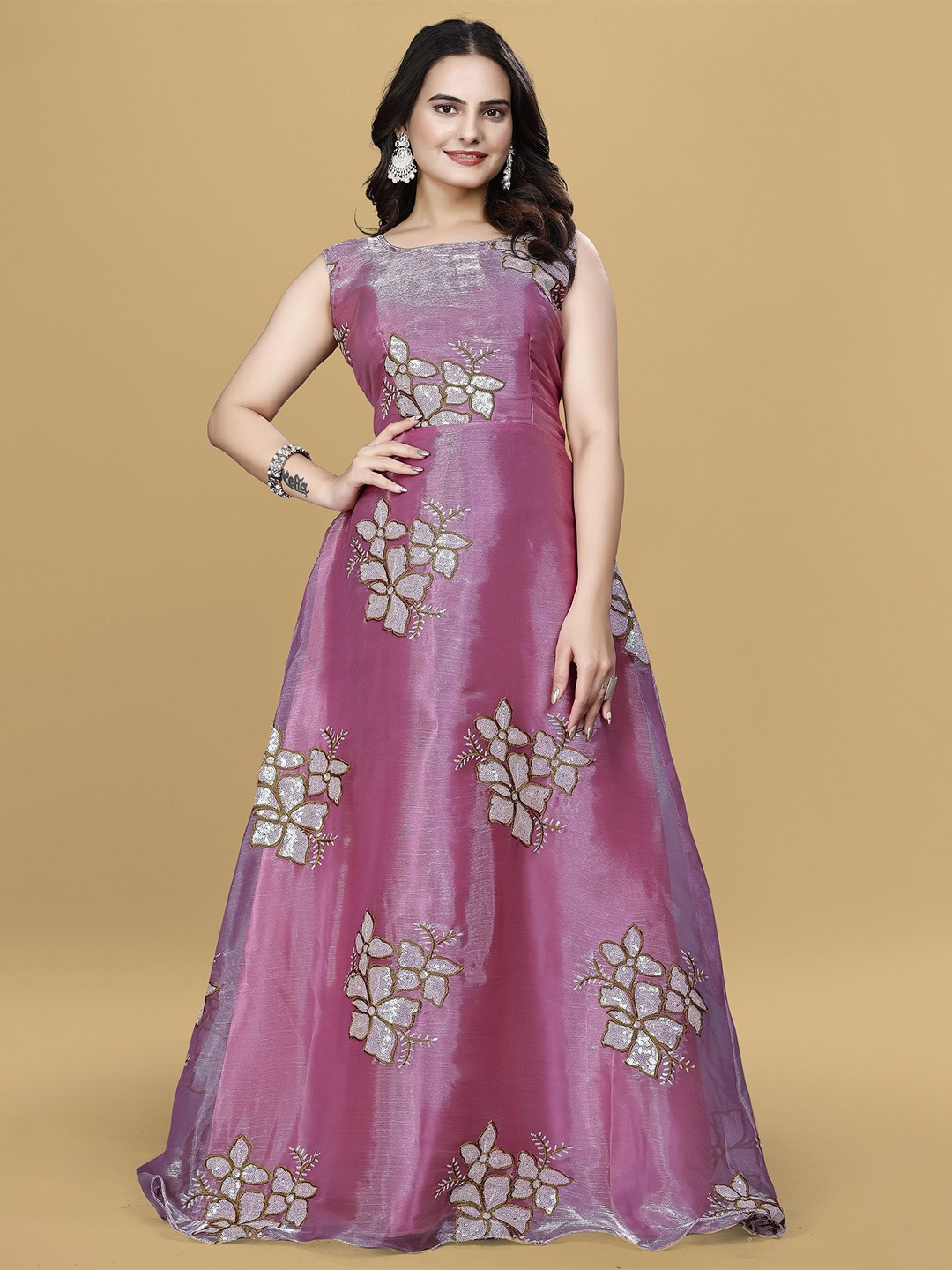

Aika Women Embellished Fit & Flare Maxi Dress, Pink