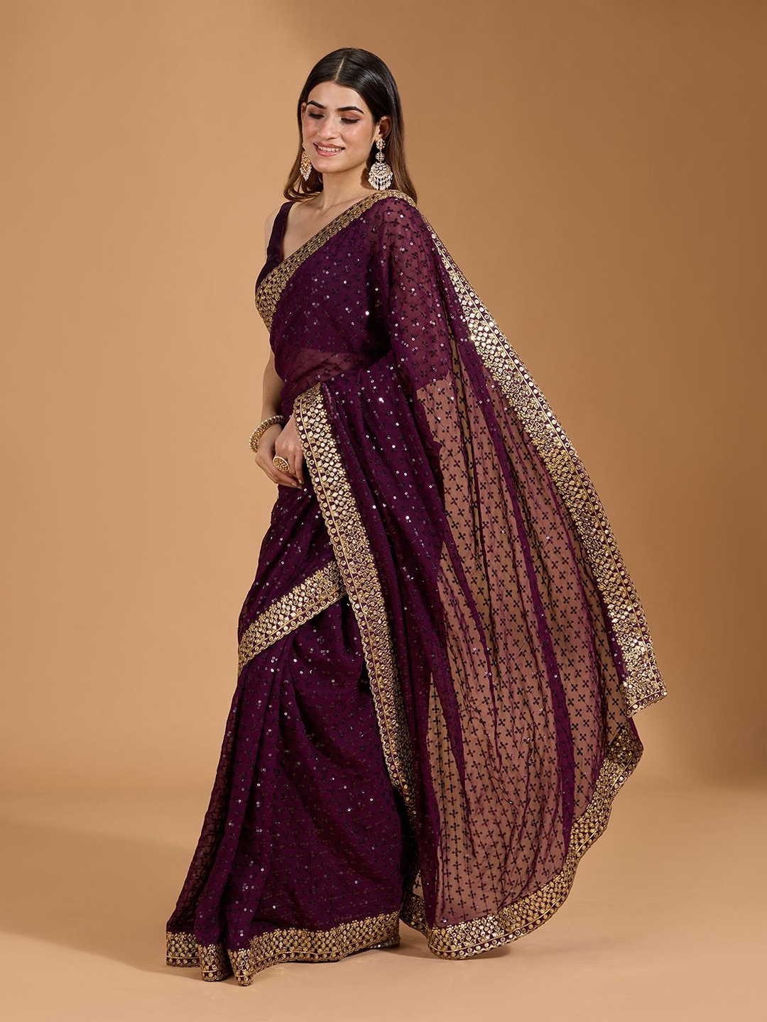 

LeeliPeeri Designer Embellished Embroidered Pure Georgette Saree, Purple