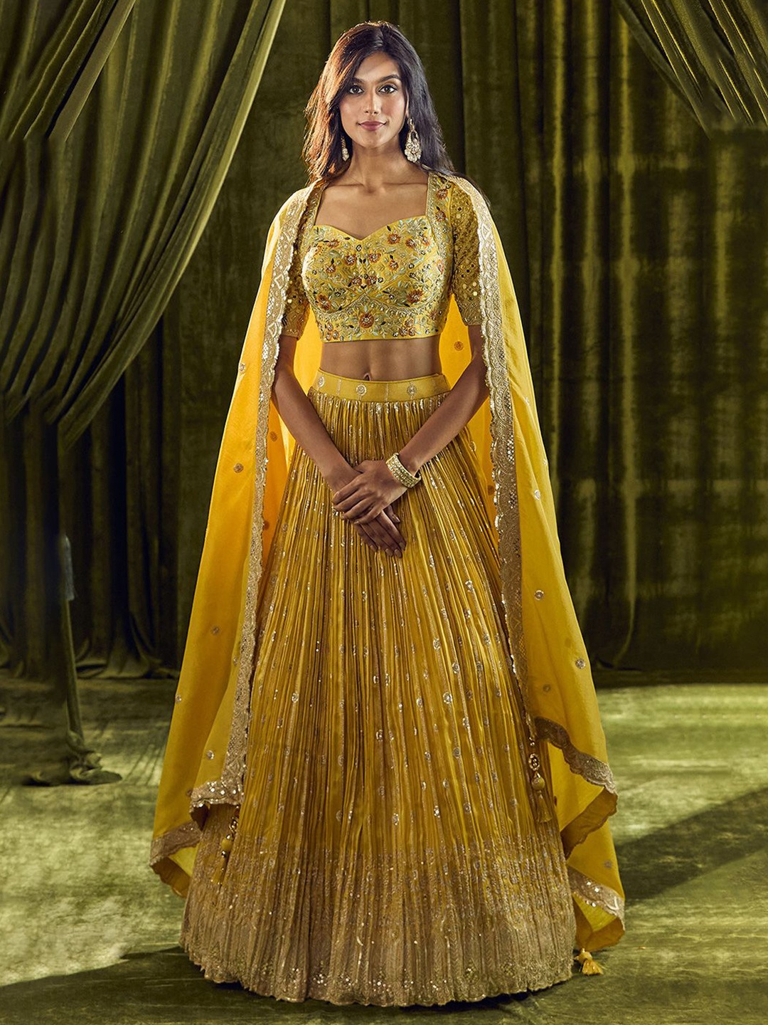 

Alaya Advani Embroidered Beads and Stones Ready to Wear Lehenga & Blouse With Dupatta, Yellow