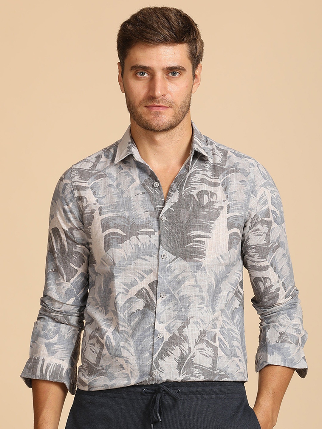 

POE Men Edward - Leaf Printed Shirt - Blue