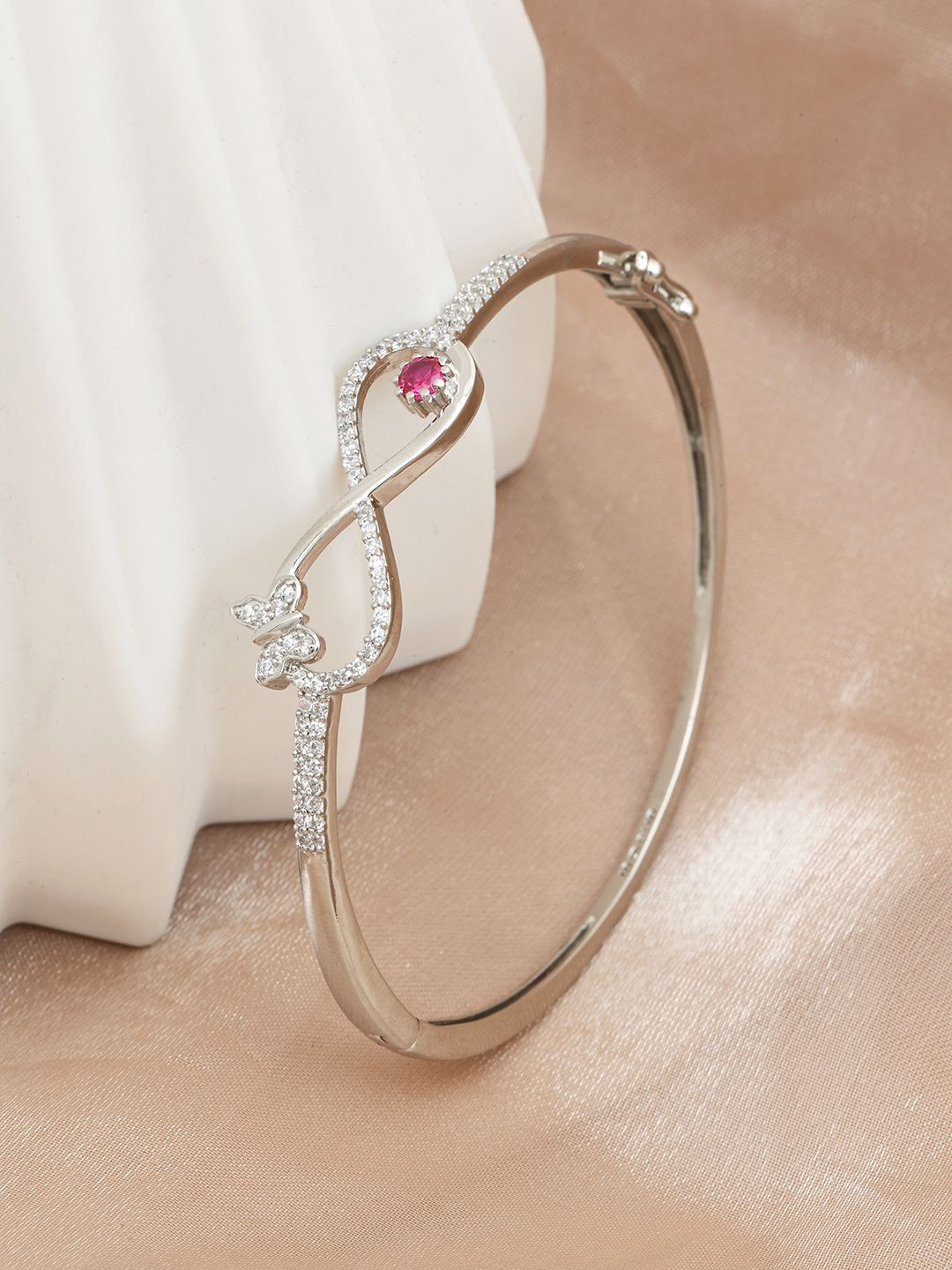 

MAIRA Women Sterling Silver Cubic Zirconia Handcrafted Rhodium-Plated Kada Bracelet