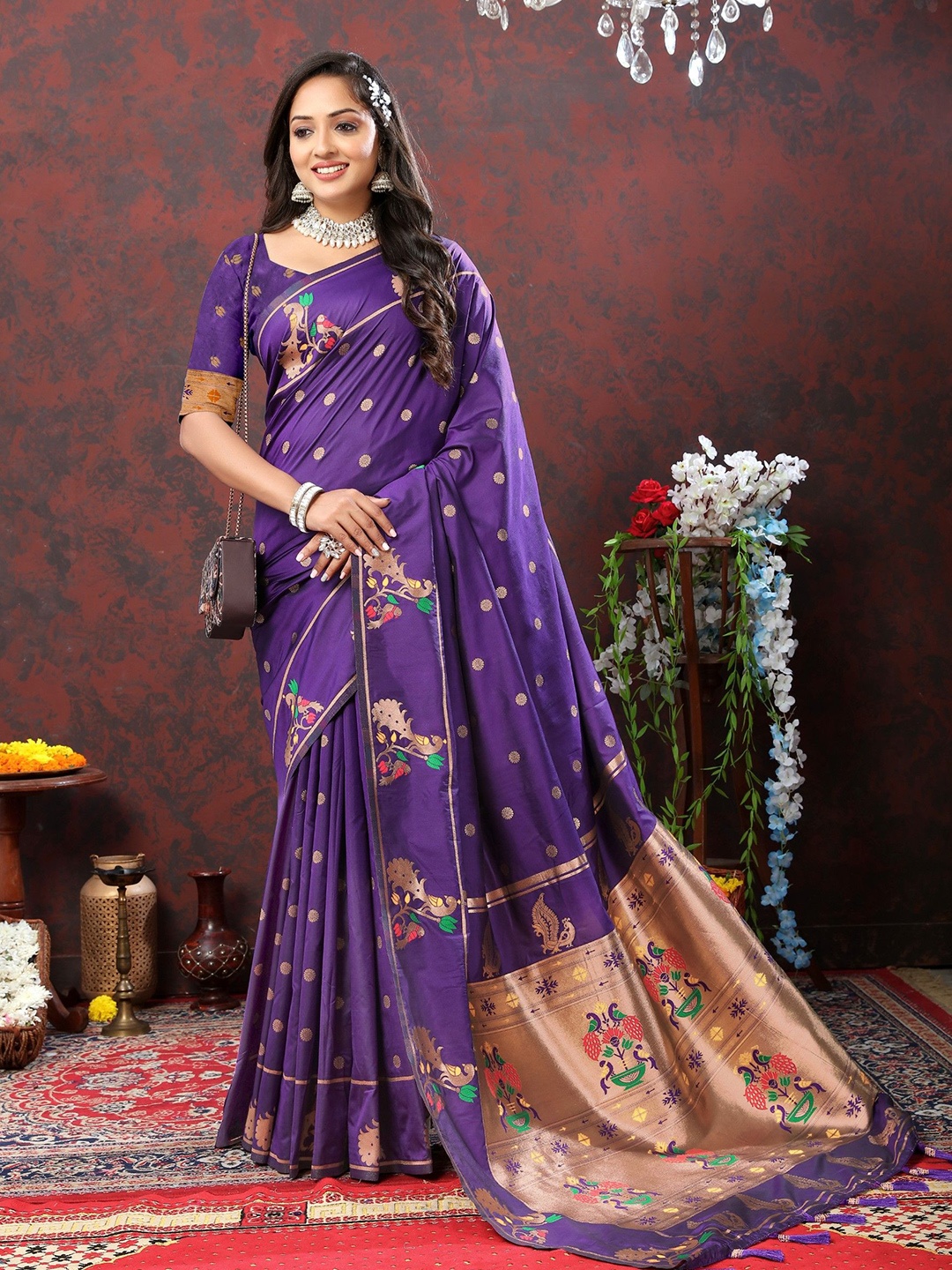 

LeeliPeeri Designer Woven Design Zari Paithani Saree, Violet