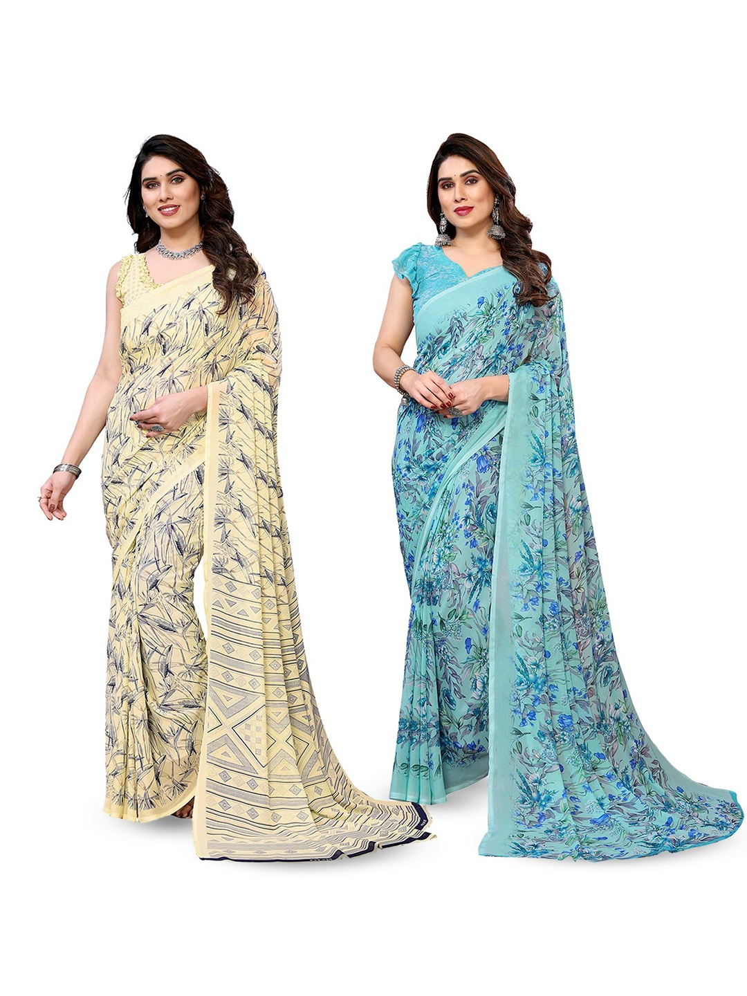 

Moda Rapido Floral Poly Georgette Saree, Blue