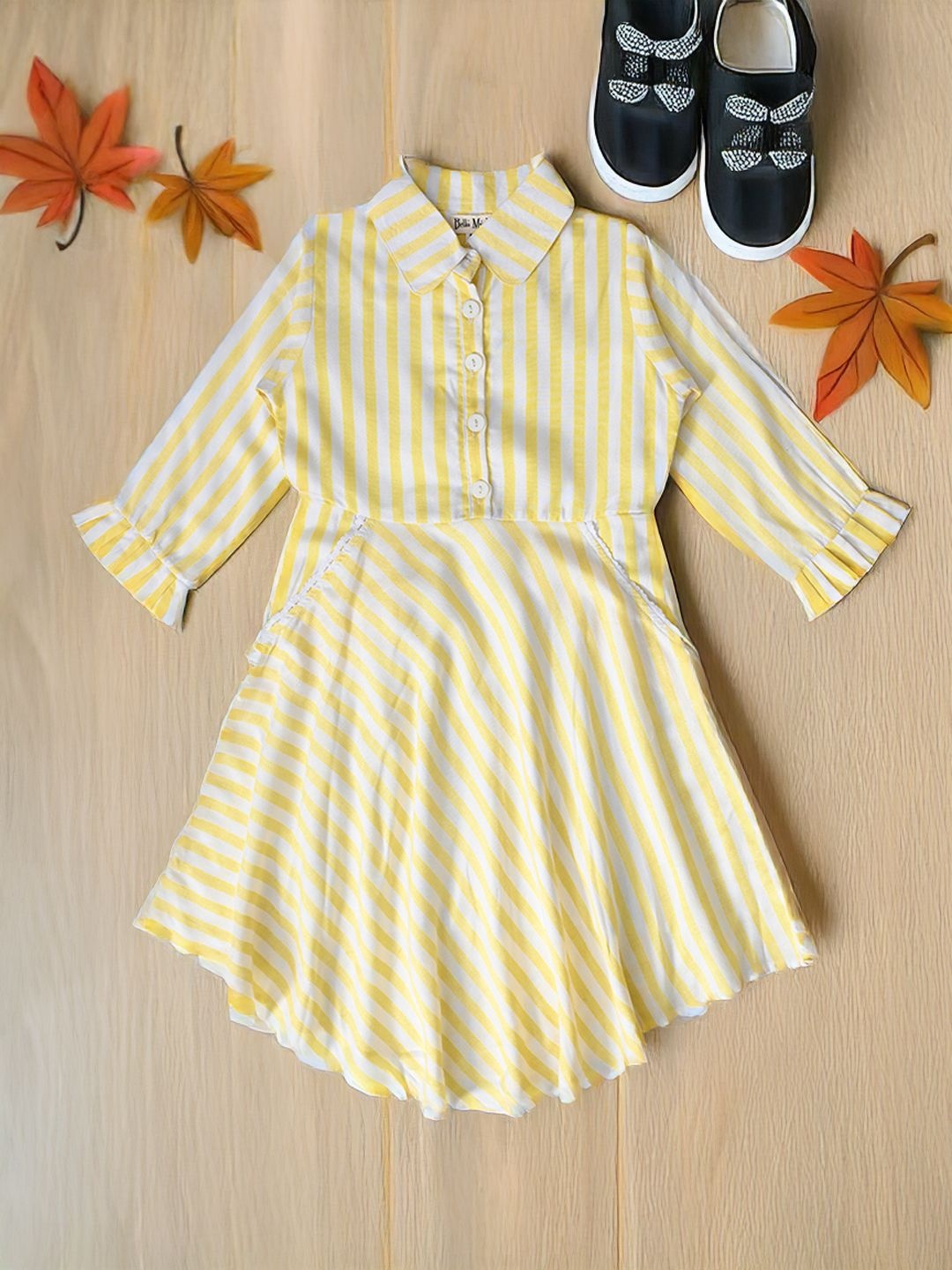 

Bella Moda Girls Striped Cotton Fit & Flare Dress, Yellow