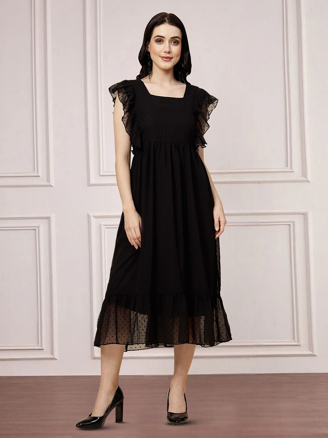 

MISS AYSE Women Self Design Fit & Flare Dress, Black