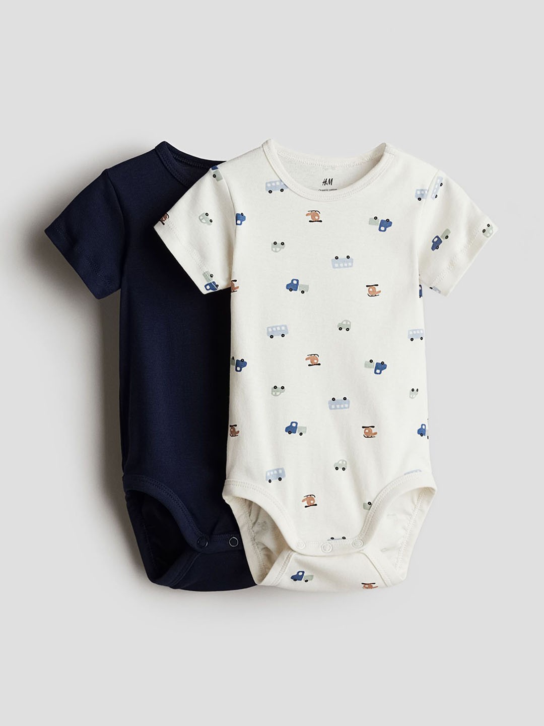 

H&M Boys 2-Pack Short-Sleeved Bodysuits, Blue