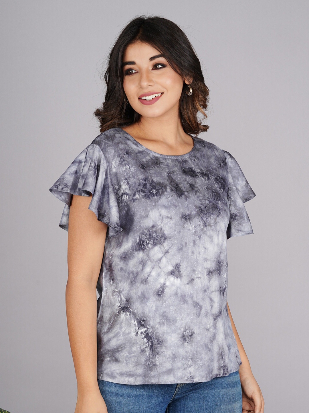 

AYUSH TEXTILES Tie and Dye Bell Sleeve Top, Silver