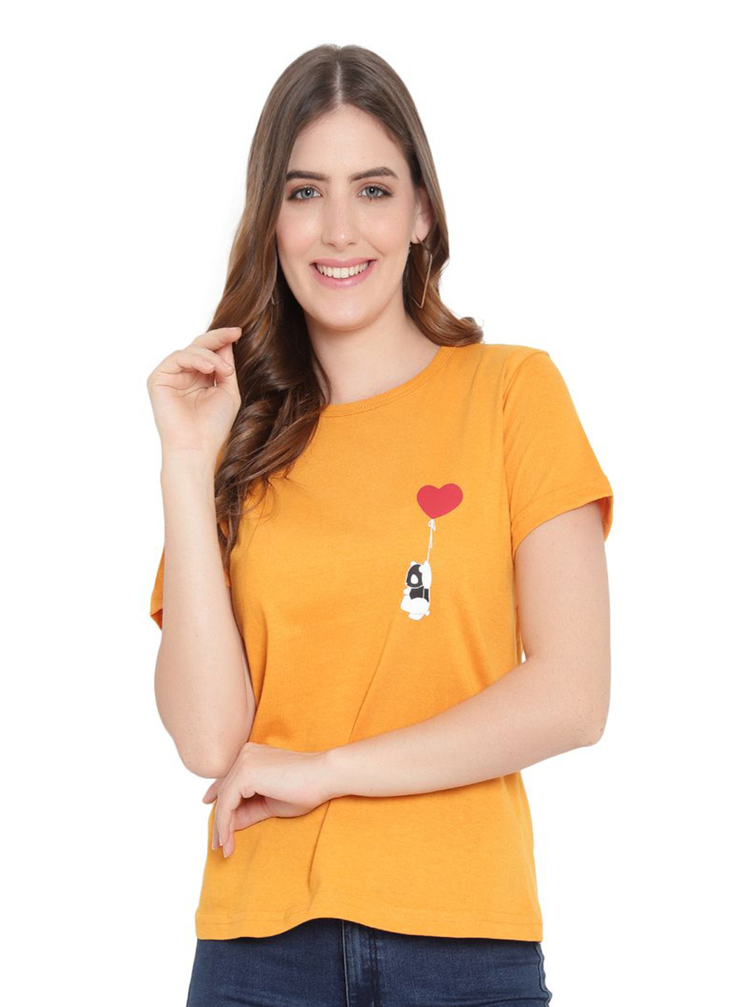 

DEEPMAYRA COLLECTION Women Printed Cotton T shirts, Mustard