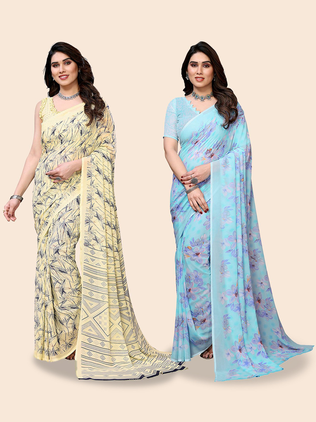 

Moda Rapido Floral Poly Georgette Saree, Blue