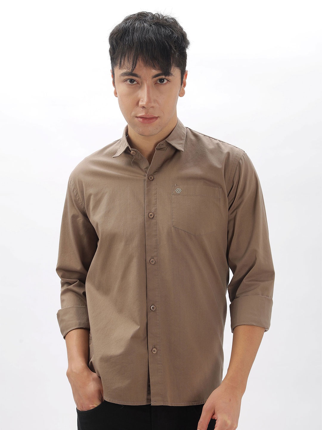 

BS BLUE SQUAD Men Slim Fit Opaque Casual Shirt, Brown