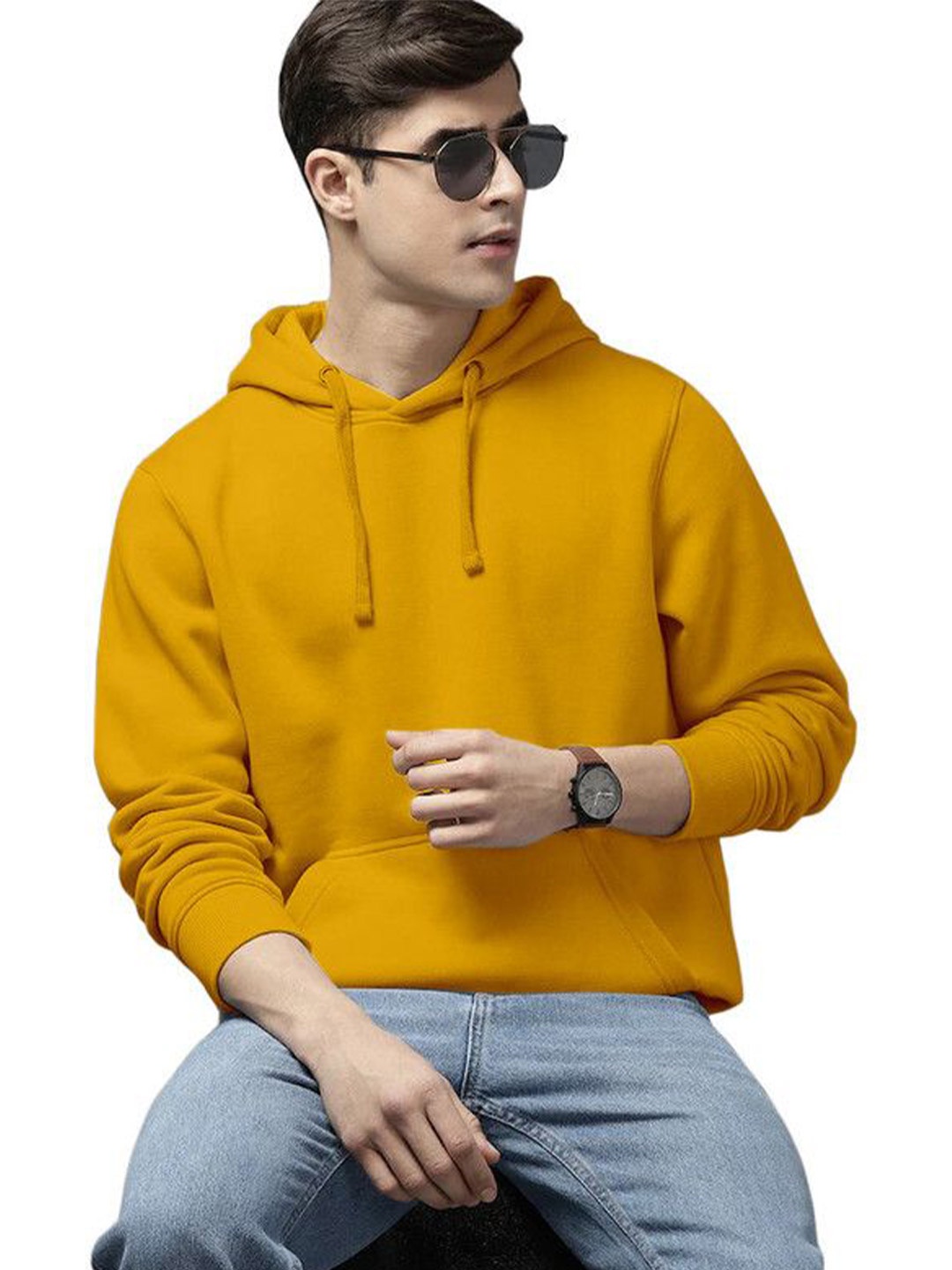 

WOOSTRO Men Hooded Pullover Sweatshirt, Mustard