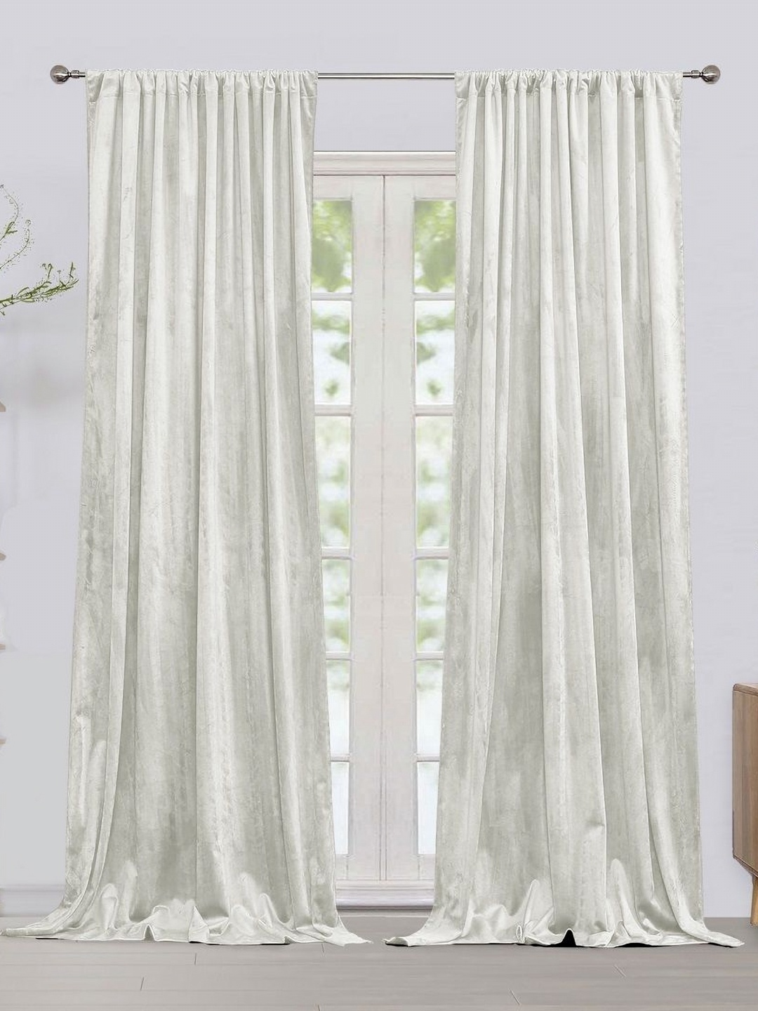 

HOMEMONDE White Set of 2 Black Out Long Door Curtain