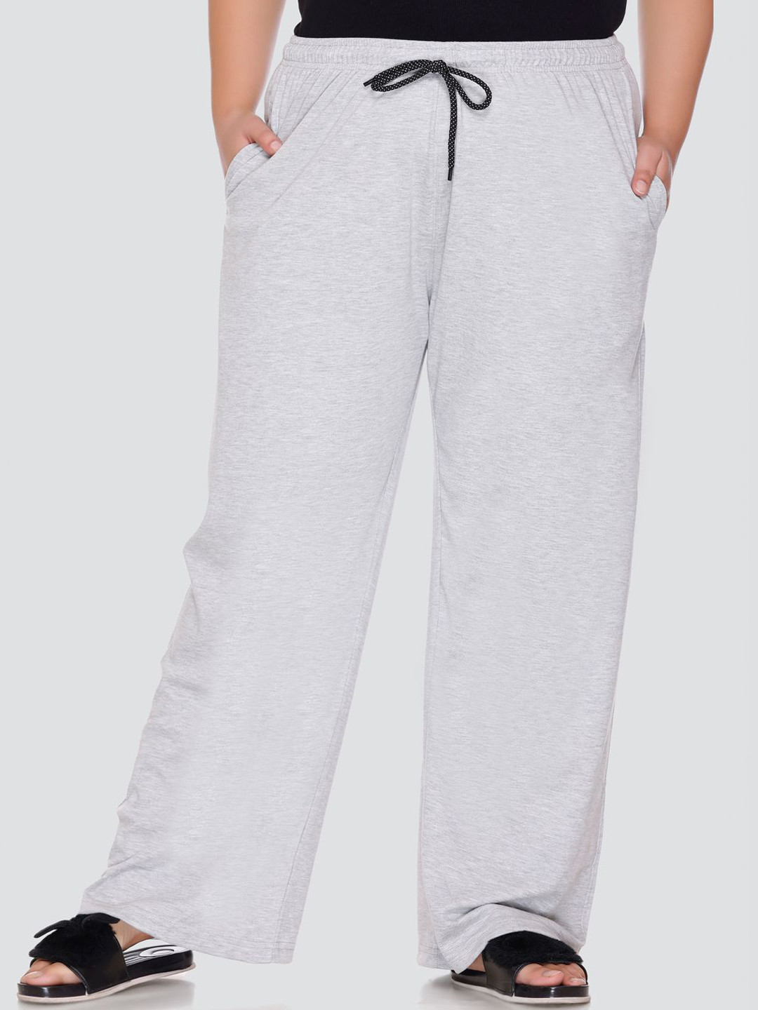 

CUPID Women Plus Size Cotton High-Rise Lounge Pants, Grey