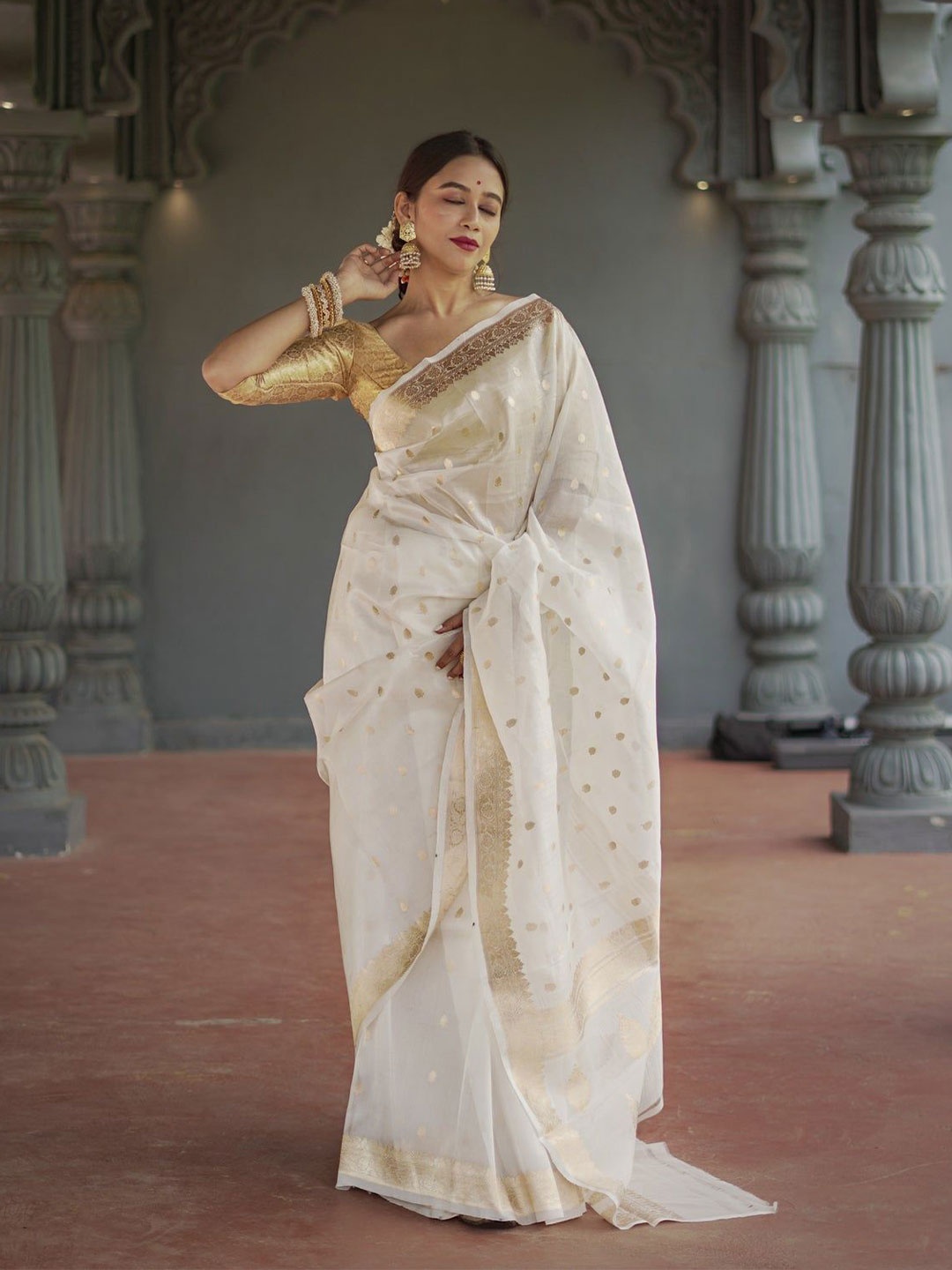 

Anouk Woven Design Zari Silk Blend Banarasi Saree, White