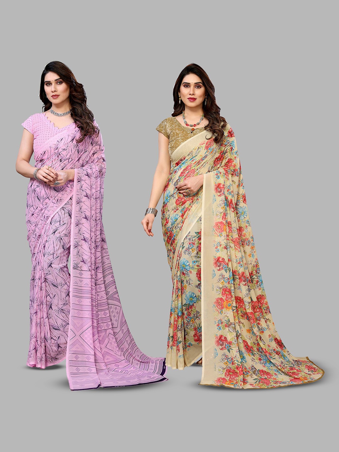 

Moda Rapido Floral Poly Georgette Saree, Pink