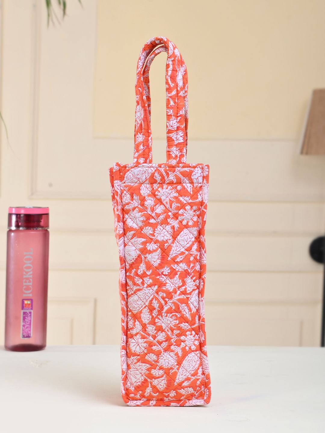 

Silvermerc Designs Ethnic Motifs Printed Shopper Tote Bag with Quilted, Orange