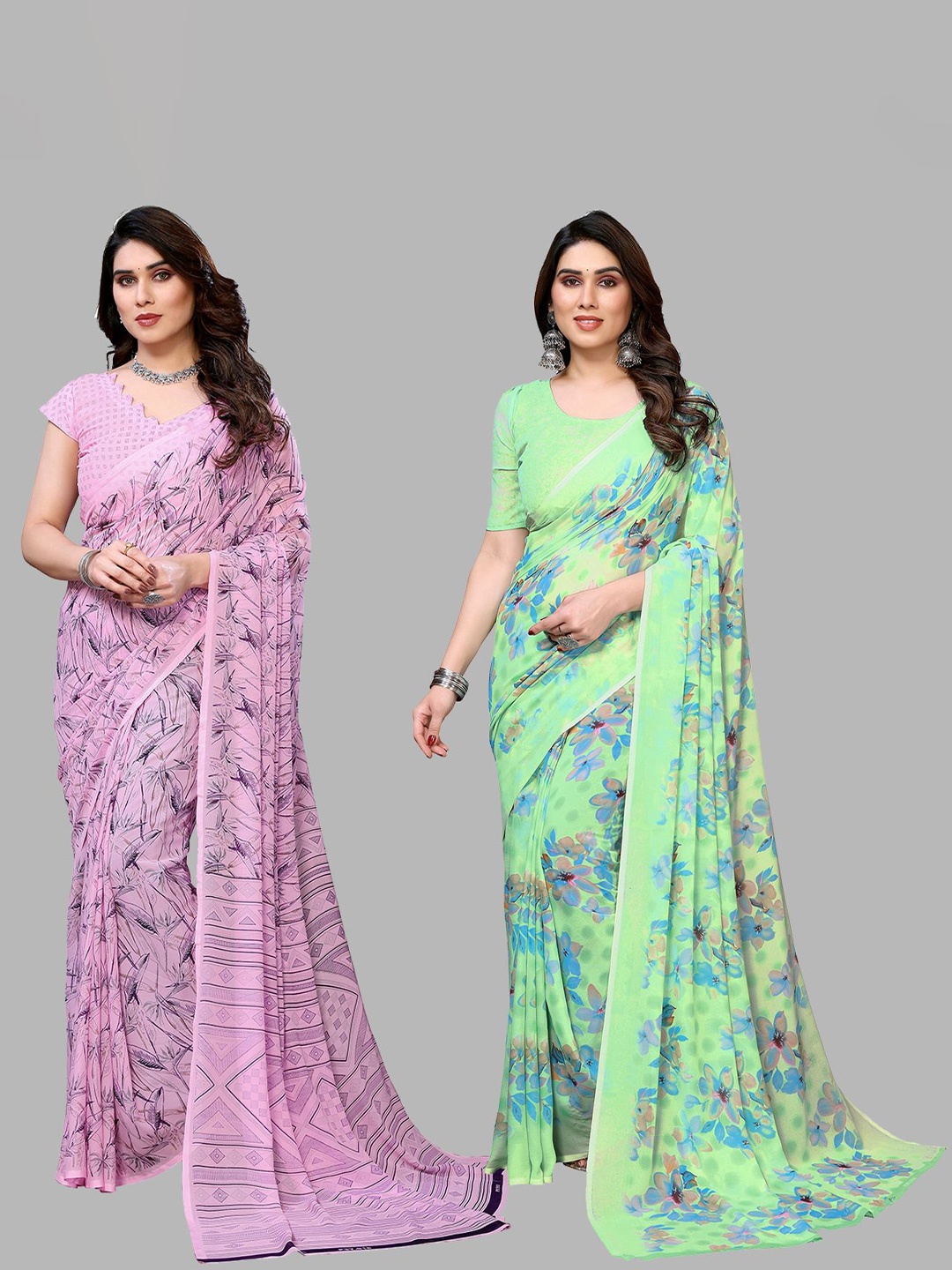 

Moda Rapido Floral Poly Georgette Saree, Green