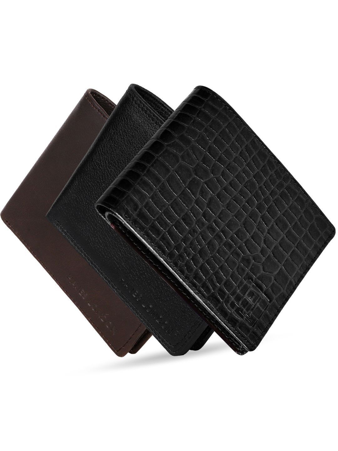 

Hayes London Men Wallets Pack of 3 Genuine Leather with RFID Blocking Combo, Brown