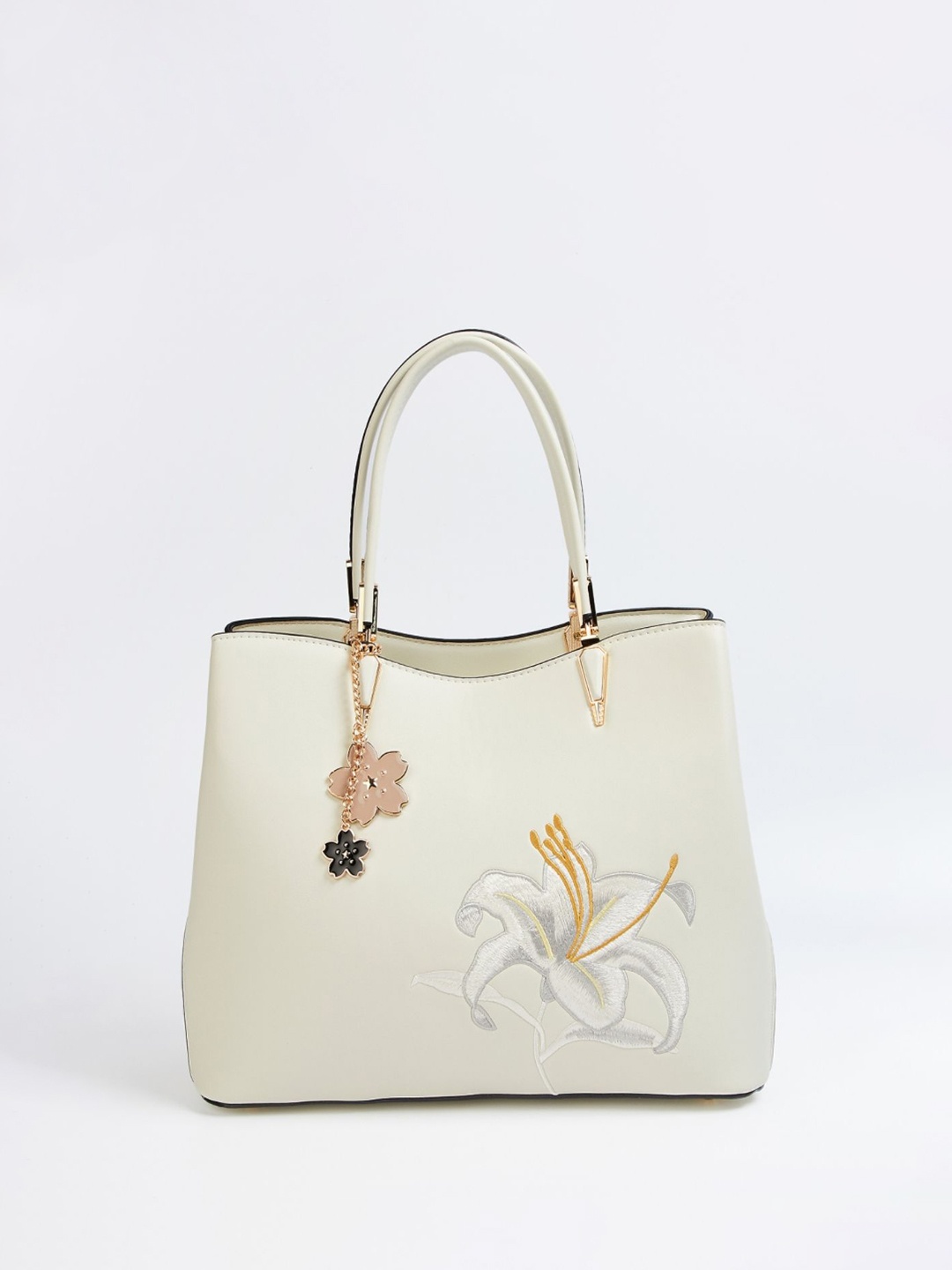 

Ginger by Lifestyle PU Structured Handheld Bag with Applique, Off white