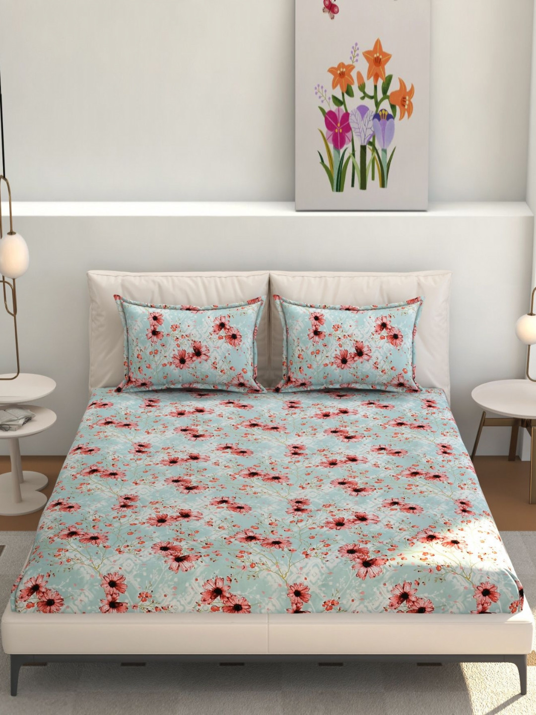 

CHHILAKIYA Multicoloured Floral 210 TC Queen Bedsheet with 2 Pillow Covers, Multi