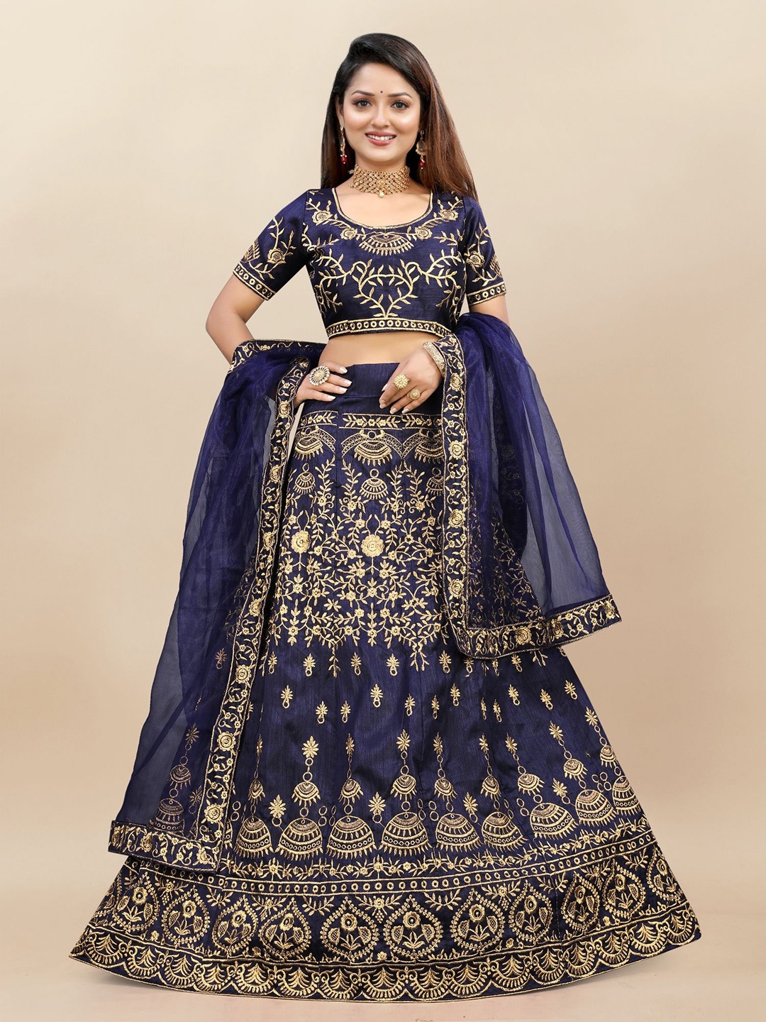 

A TO Z CART Embroidered Thread Work Semi-Stitched Lehenga & Unstitched Blouse With Dupatta, Blue