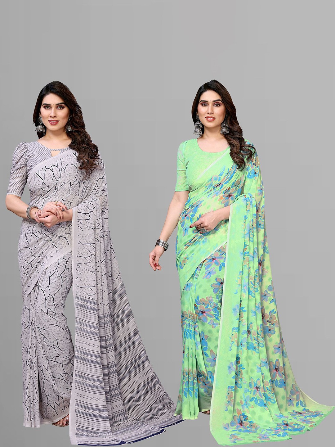 

Moda Rapido Floral Poly Georgette Saree, Green