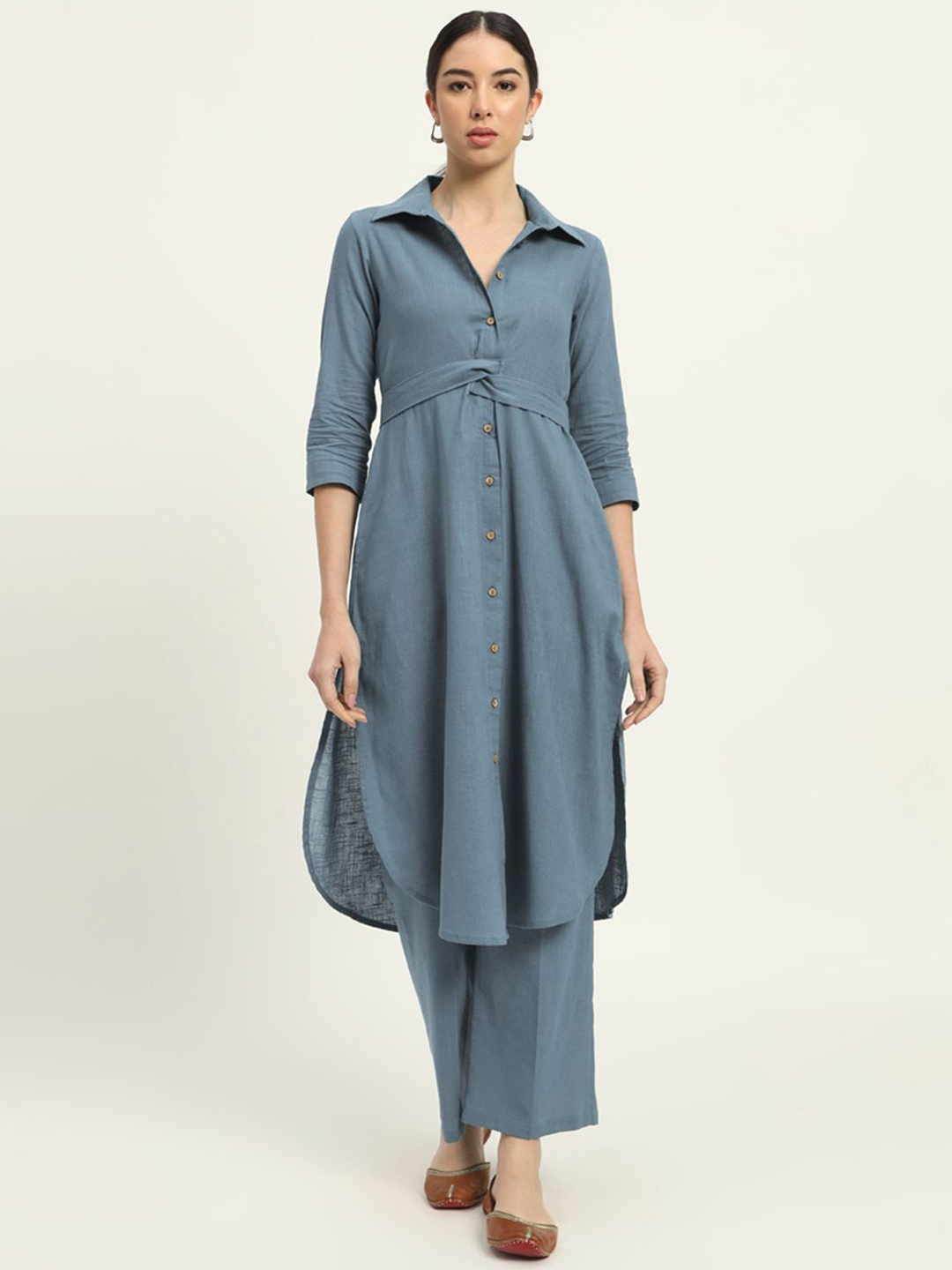 

Thevasa Pure Cotton Kurta With Trousers Co-Ords, Grey