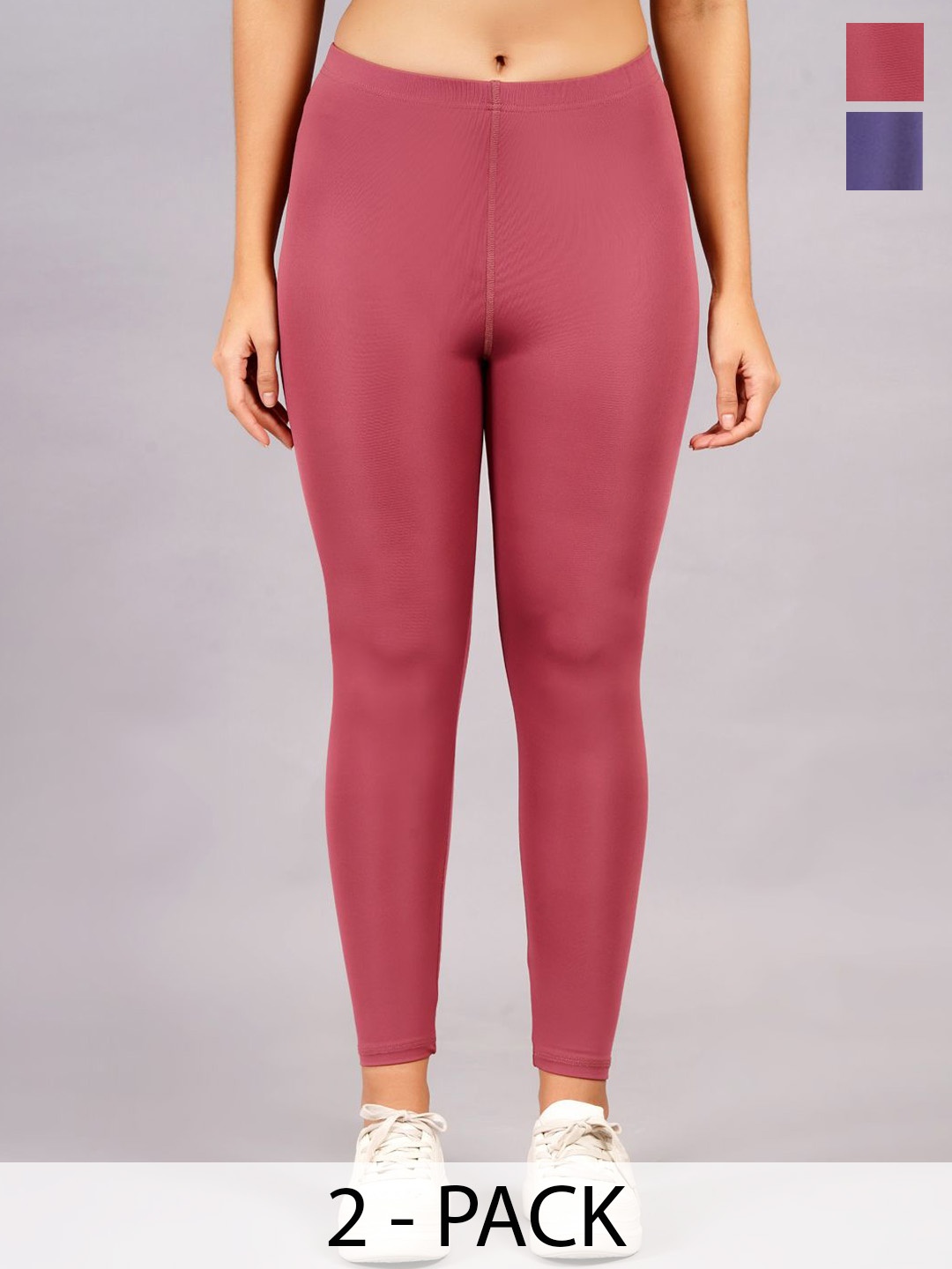 

NEVER LOSE Women Pack Of 2 High-Rise Ankle-Length Tights, Coral