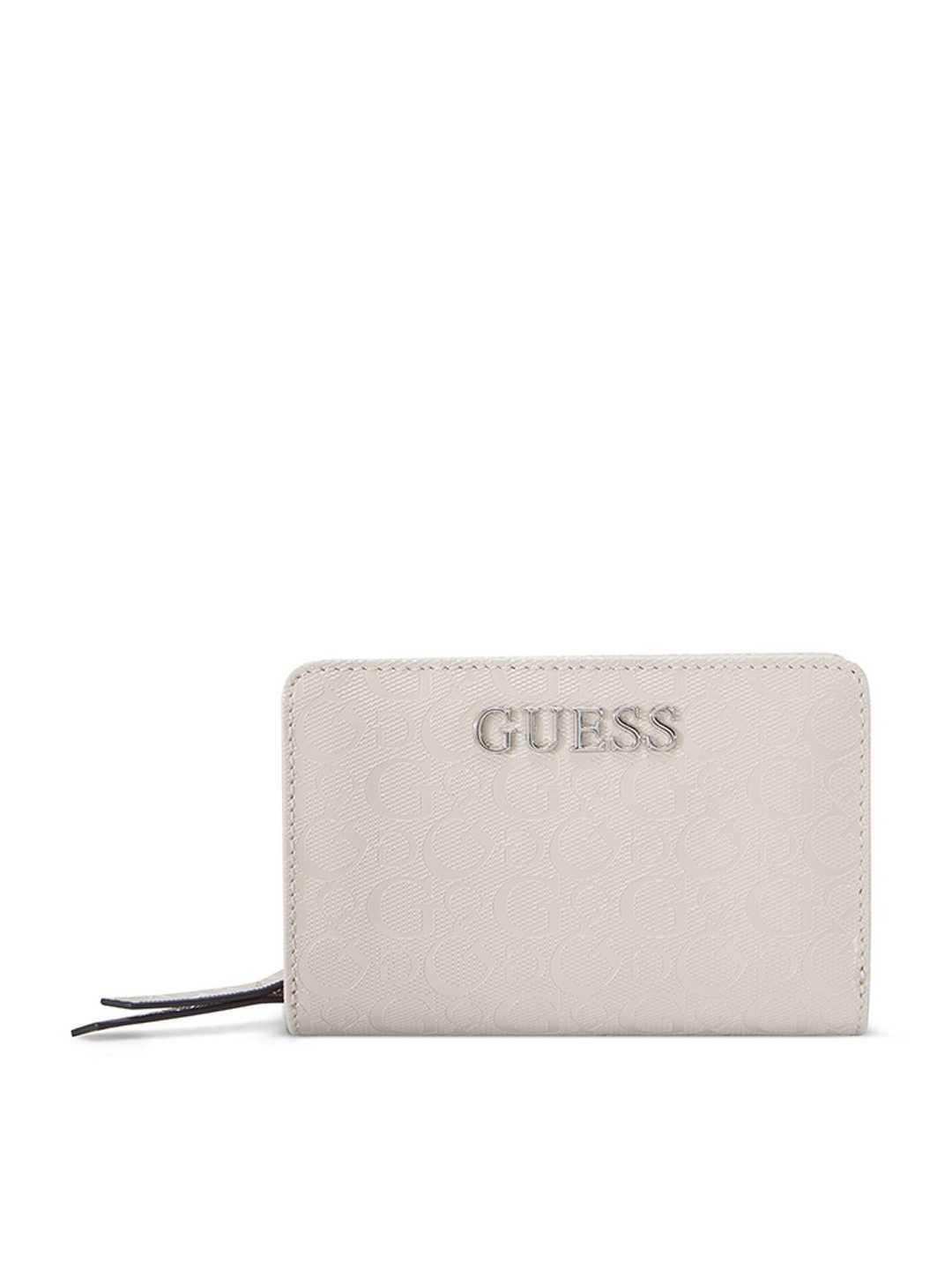 

GUESS Women Brand Logo Textured Abbas French Two Fold Wallet, Cream