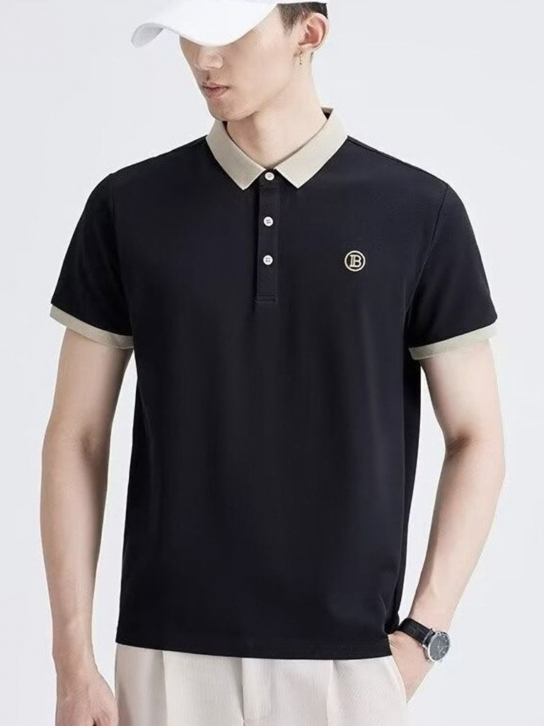 

StyleCast Men Solid Polo Collar Silk T-shirt, Black