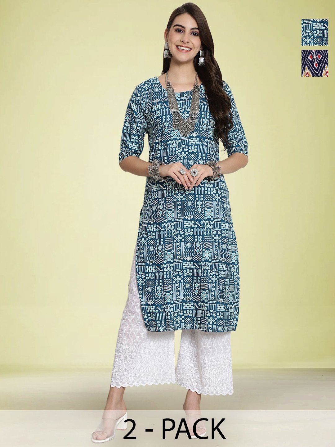 

Moda Rapido Pack Of 2 Printed Straight Kurta, Blue