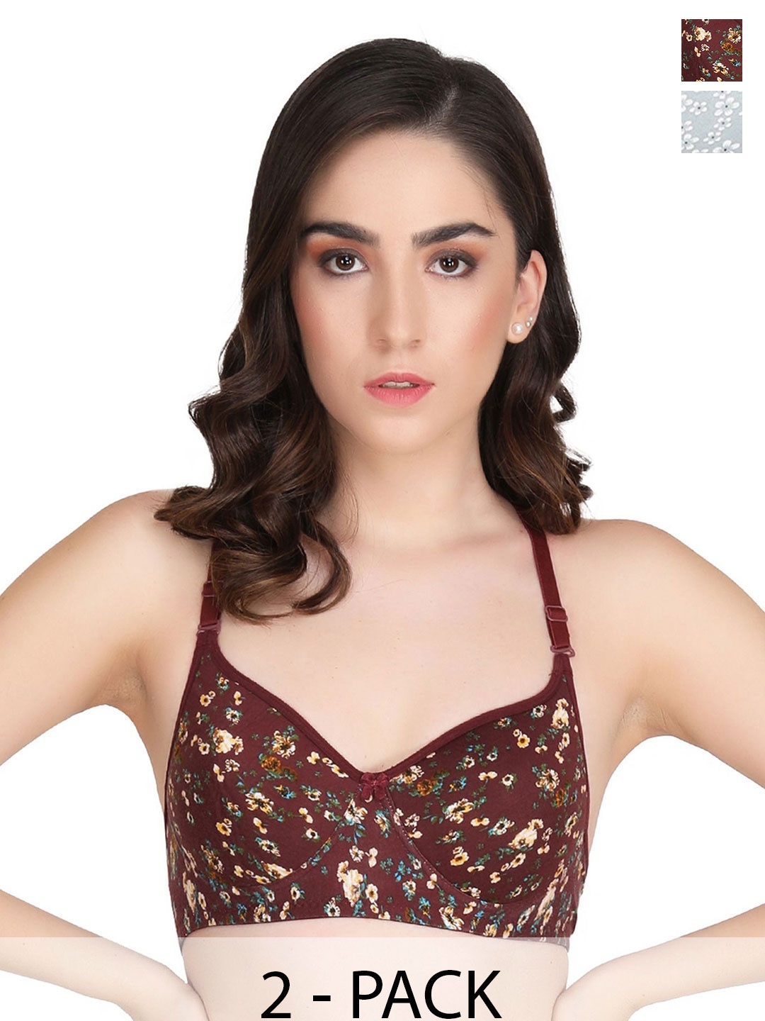 

Liigne Women Pack of 2 Floral Full Coverage Lightly Padded & Non-Wired Bra, Maroon