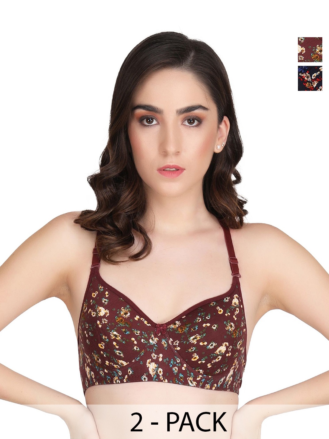 

Liigne Floral Full Coverage Lightly Padded Bra pack of 2, Black