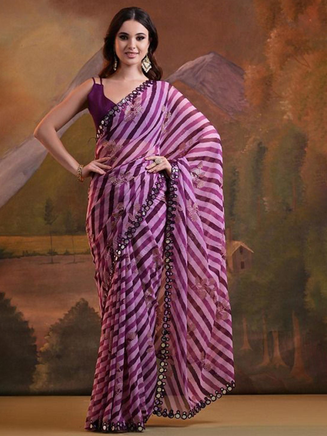 

FashionsEye Leheriya Embroidered Pure Georgette Saree, Pink