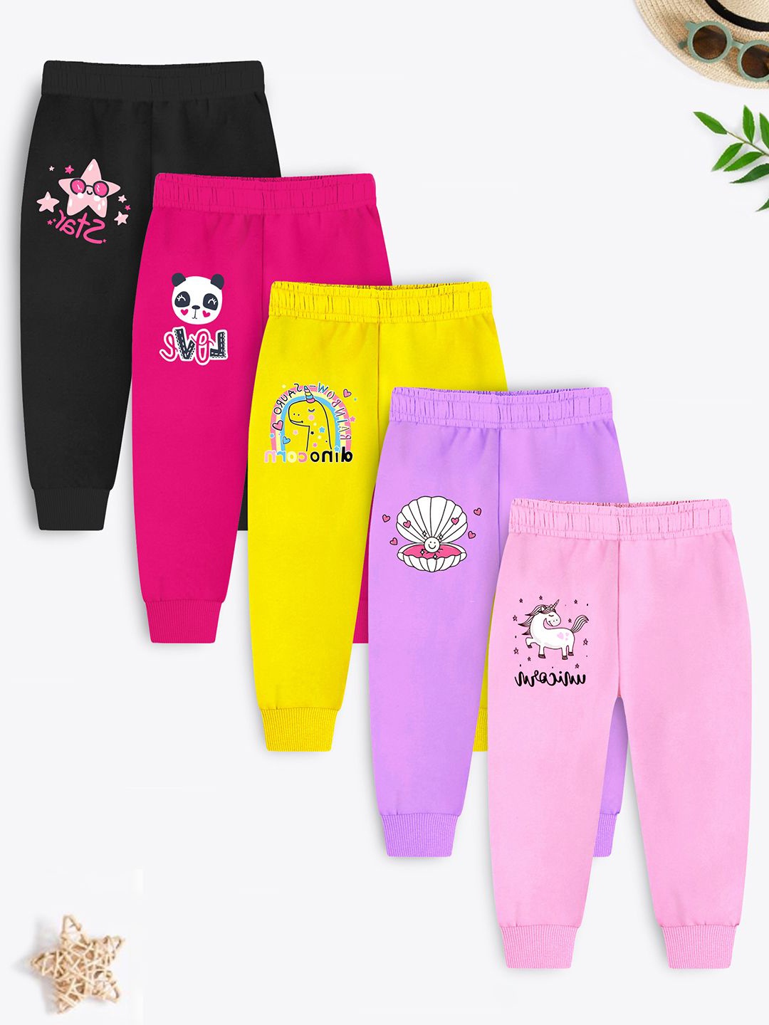 

YK X Trampoline Girl Pack Of 5 Printed Cotton Joggers, Purple