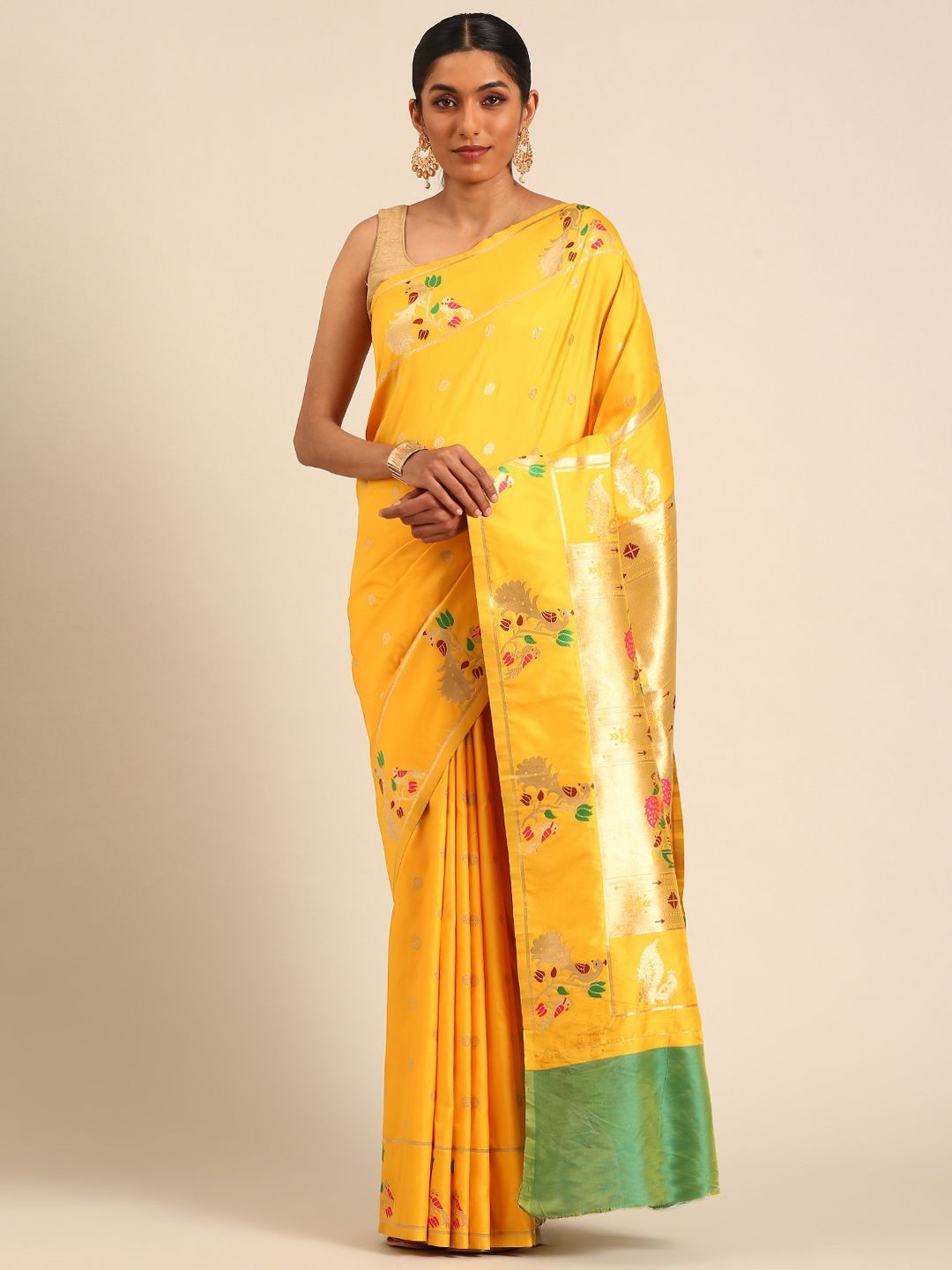 

Panzora Ethnic Motifs Woven Design Zari Paithani Saree, Yellow