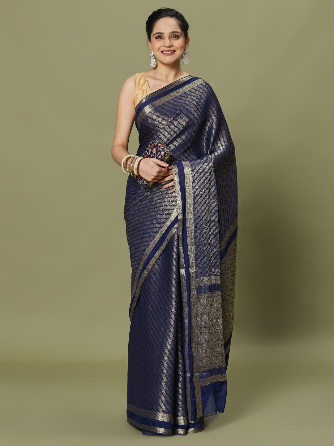 

Meena Bazaar Woven Design Zari Saree, Navy blue