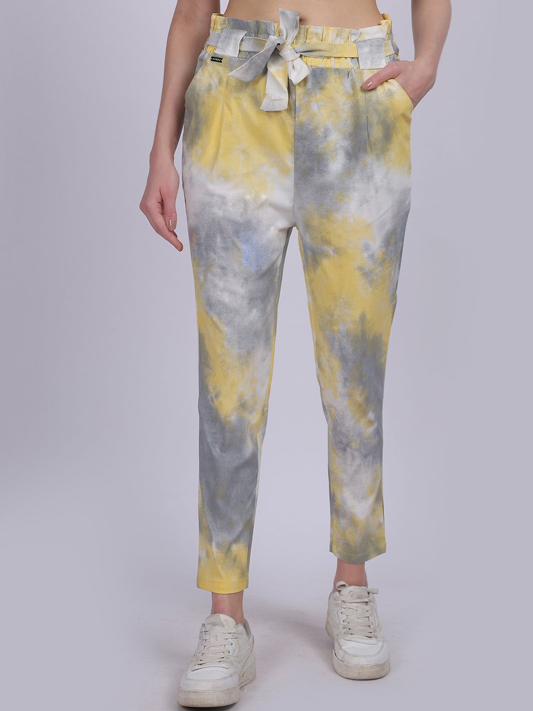 

Aumbe Women Slim Fit Tie and Dye Trousers, Yellow