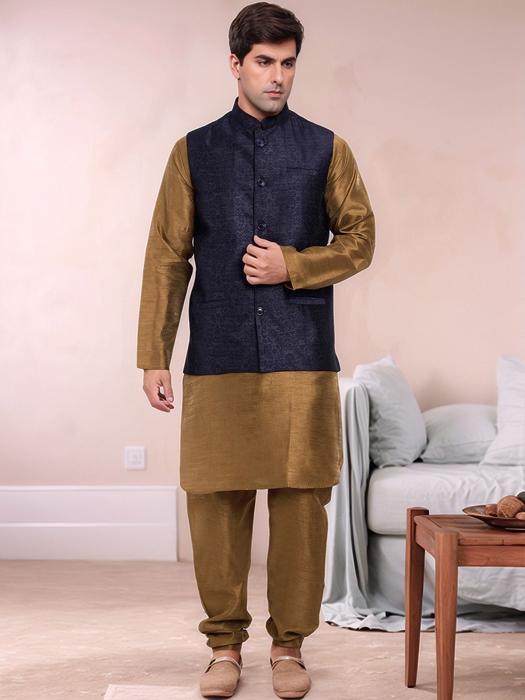

Moda Rapido Kurta Pajama Jacket Set, Blue